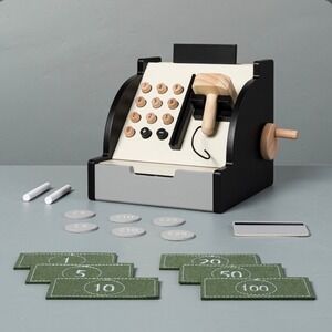 Hearth & Hand Toy Cash Register Kids OS Black Cream Wood Montessori NWT